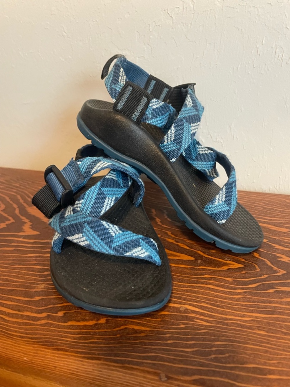 Chaco Kids Blue Geometric Strap Sandals with Black Sole